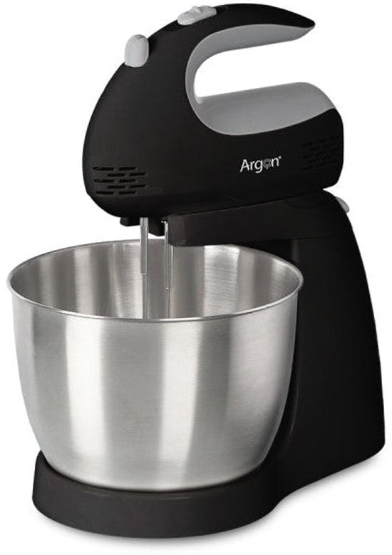 Argon Handmixer Zwart - met Standaard en RVS Mengkom - 300 W
