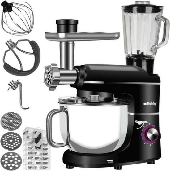 Ariko Keukenmachine - Blender - Mixer - Gehaktmolen - Vleesmolen - Foodprocessor - 3 in 1 - 2200W - zwart van Ariko