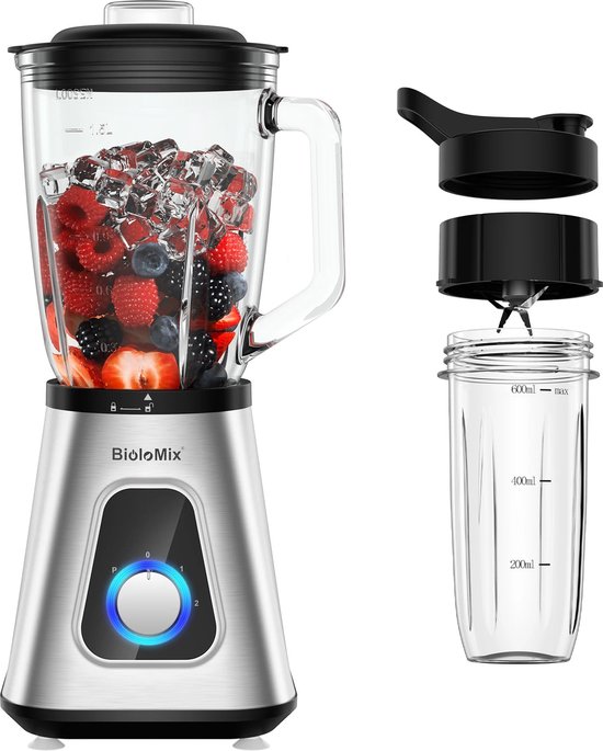 Ariqo Blender Smoothie - Blenders - Keukenblender - Sapcentrifuge - Juicer - Incl. 1.5L & 0.6L Flessen - 1300W - 3 Standen van Ariqo