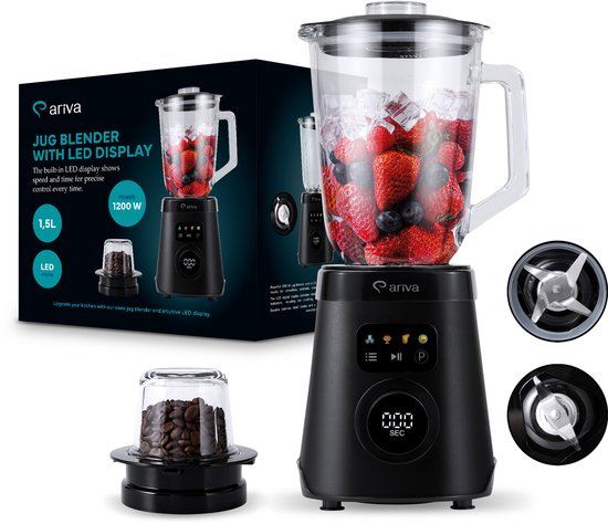 ARIVA-Blender-1500W-1.5L-2 in 1-250G kruidenmolen-Ook voor koffiebonen-Auto clean-RVS