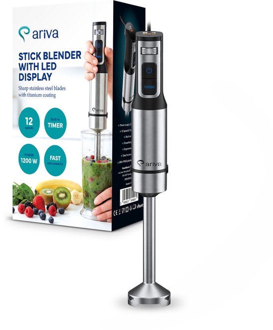 ARIVA-Staafmixer-Led-display-1500W-Mixen, hakken, blenden-Titanium mes-Timer