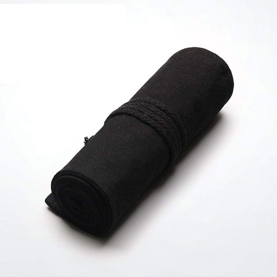 Artist Pencil Holder Roll - Canvas Potloodetui met 48 Gaten voor Kleurpotloden - Ideaal voor Kunstenaars, School en Kantoor, Zwart