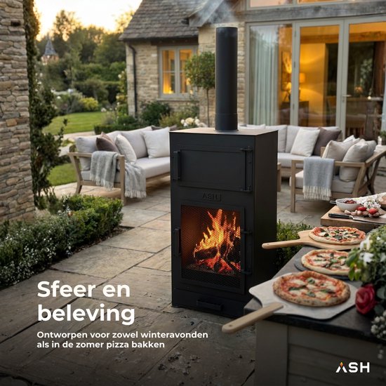 ASH Forno Pizza Oven voor Buiten - Tuinhaard & BBQ in één - Inclusief Pizzasteen - Dubbelwandig Staal - 126 cm