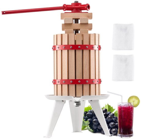Atlasyx Fruitpers - Fruitpers handmatig - Sap pers - Sapmaker - Handpers - 6 liter capaciteit - Inc 2 filterzakken - Natuurlijk hout