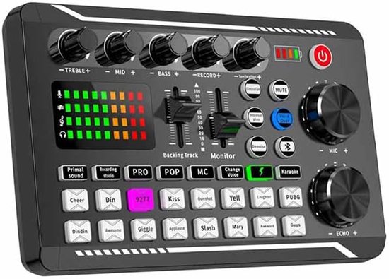 Audio-mengpaneel, geluidskaart, DJ-mengpaneel, bluetooth-stereo-audio-mengpaneel met multigeluid, compatibel met computer en smartphone voor DJ's, studio-opnames, karaoke online