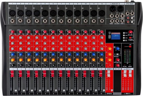 Audio-mixer, 12-kanaals DJ Stereo Sound mengconsole USB Bluetooth Hall Delay Effect Stereo DJ Mixer Digitale Audio Mixer Versterker
