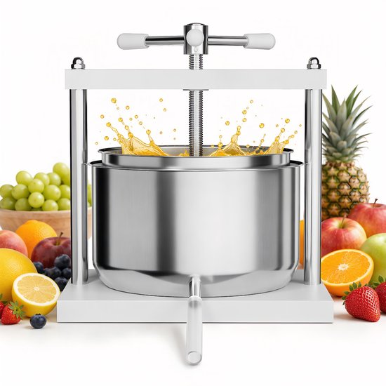 Aufun Fruitpers 12L Roestvrij Stalen Mand - Fruitpers Wijnpers Staal, Persen Incl. Opvangpan Met Uitloopbuis (12L) van aufun