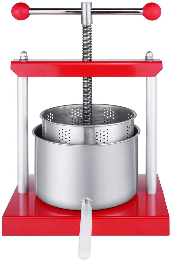 Aufun Fruitpers 3L Roestvrij Stalen Mand, Fruitpers Wijnpers 430 Staal, Persen Incl. Opvangpan Met Uitloopbuis (3L)