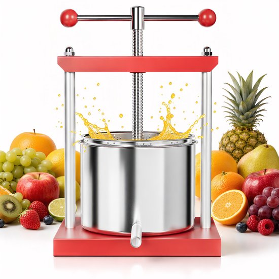 Aufun Fruitpers 6L Roestvrij Stalen Mand - Fruitpers Wijnpers Staal, Persen Incl. Opvangpan Met Uitloopbuis (6L) van aufun