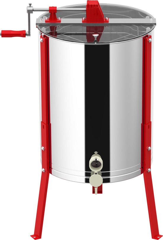 Aufun Honingslinger - van roestvrij staal - 4 ramen - handmatig, tangentiële slinger met slinger - verstelbare poten en deksel - diameter 54 cm, hoogte 111 cm