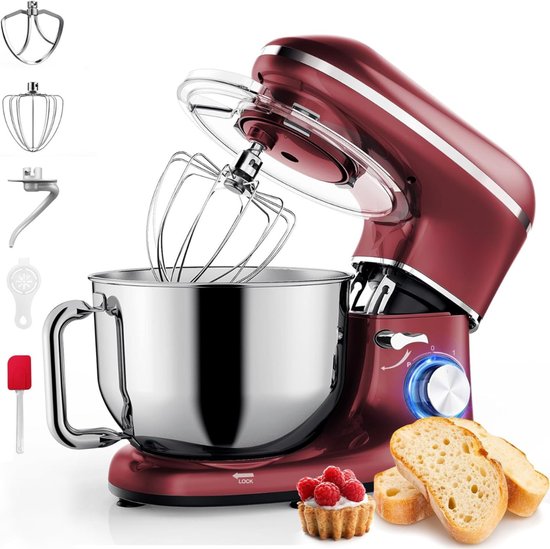 Aura® Deegmachine - Elektrische Deegmixer - Keukenmixer - 6.2L - Mixen en Mengen - Rood - 38cm x 24cm x 32cm van Aura®