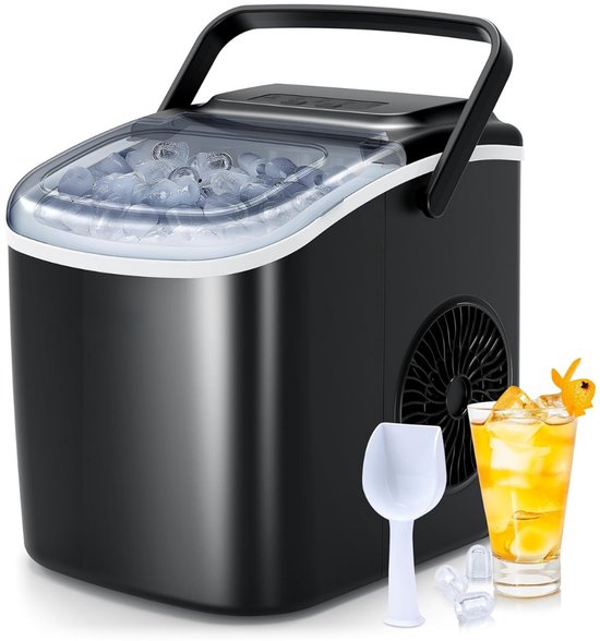 Aura® Ijsblokjesmachine - Zelfreinigende Ijsblokjesmaker - Kleine Ijsblokjesmachine - Zwart - 23cm x 30cm x 30cm van Aura