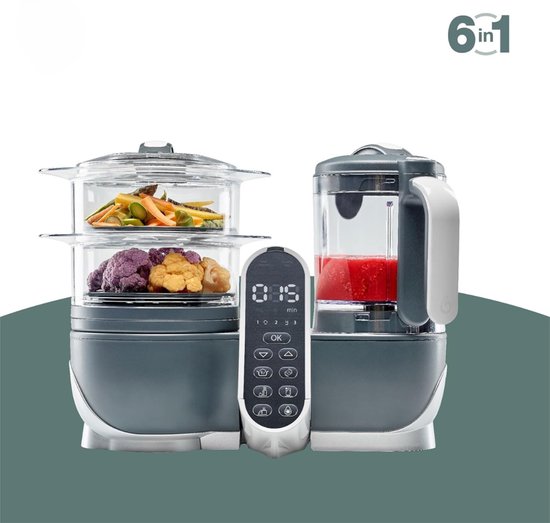 Aura® Stoomkoker baby - Stomer en Blender - 6-in-1 Multifunctionele Baby Cooker - Multifunctionele Robot Cooker - Grijs - 40cm x 25cm x 32cm van Aura