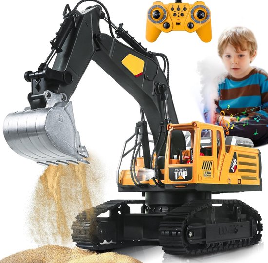 Aurixi® Bestuurbare Graafmachine - RC Graafmachine - Graafmachine op Bestuurbare Afstand - ‎35 x 14 x 25 - 1:14 - Geel - 35cm x 14cm x 25cm van Aurixi