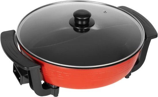 Aurixi® Hotpot Pan - Hotpot Electrisch - Chinese Fondue -Multifunctionele Pan - 6L - Rood - 31cm x 38cm x 18cm