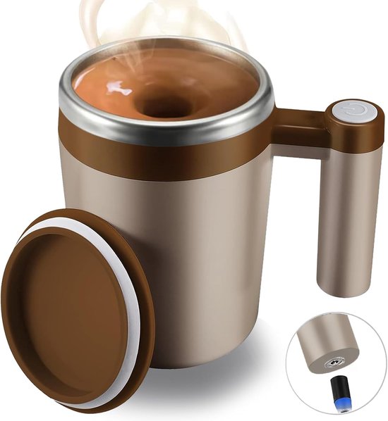 Automatic stirring mug, rechargeable automatic magnetic coffee mug, waterproof automatic stirring mug, suitable for making milk/cocoa in the office/kitchen/travel, 400ml, best gift - brown. van Merkloos