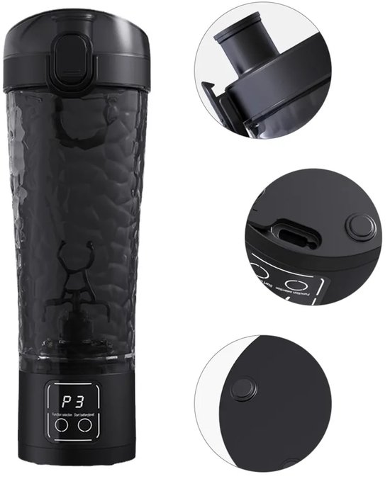 Automatische elektrische blender/shaker voor eiwitpoeder, 700 ml, LCD-display, instelbare snelheid, lekvrij en valbestendig, zwart. van Merkloos