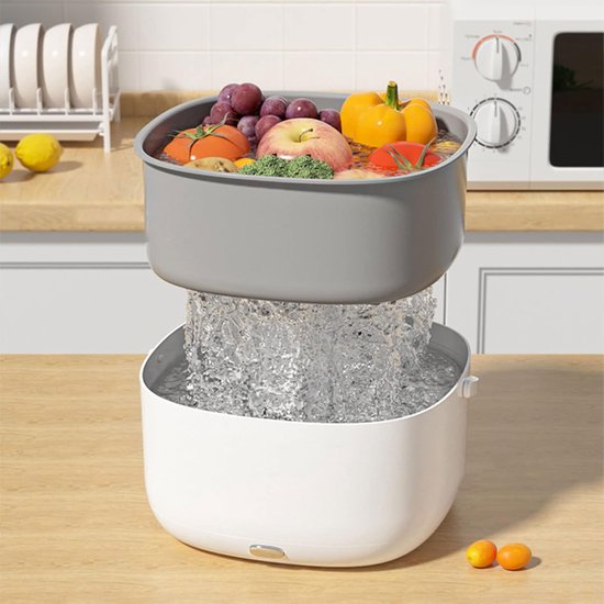 Automatische groentewasser - Fruit- en groentewasser - Ultrasone fruit- en groentewasmand - Afvoer met grote capaciteit - Keukeningrediëntreiniger - Fruit- en groentereiniger - Draagbaar - Multifunctionele fruit- en groentewasser voor thuis van Merkloos