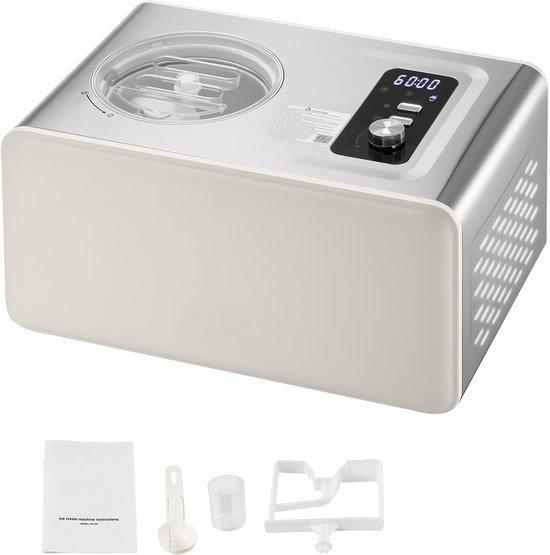 Automatische Ijsmachine 2l met Ingebouwde Compressor (150W), Geen voorvriezen Vereist, met 3 Modi, Elektrische Sorbetmaker voor Thuisgebruik In De Keuken