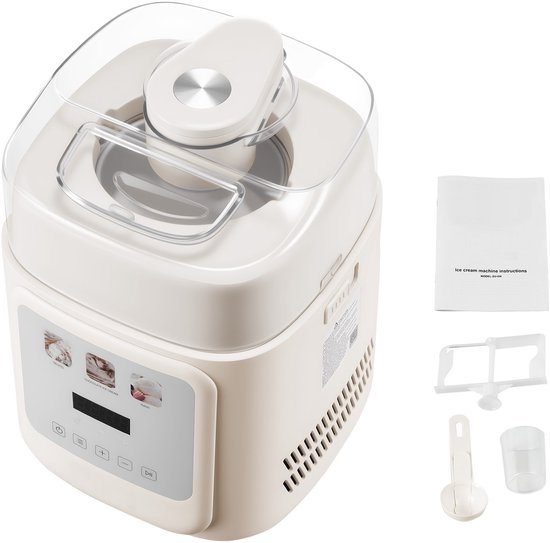 Automatische Ijsmachine met Geïntegreerde Compressor, Capaciteit 1 Liter, vooraf Invriezen Niet Nodig, Gelato- en Ijsmachine met 4 Standen, Elektrisch Apparaat voor Diepvries van Merkloos