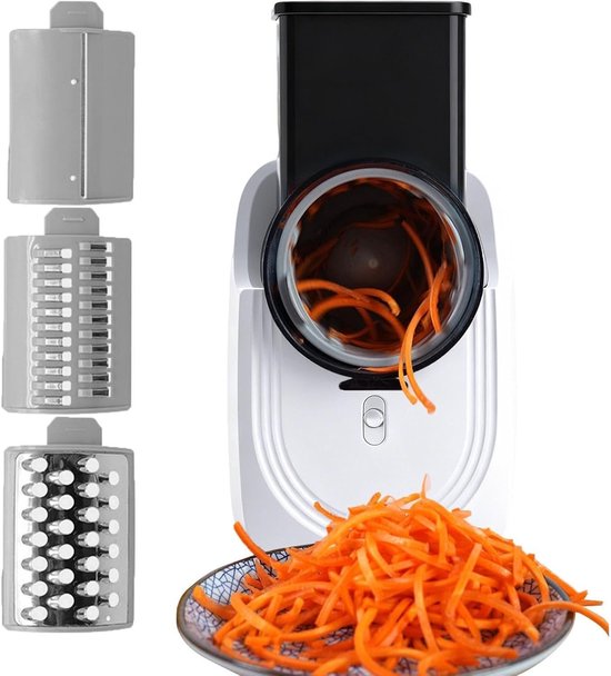 Automatische Kaasrasp - Keuken Snijmachine - Maaltijdvoorbereiding Vereenvoudigen - 3 Verschillende Snijders - 15 x 18 x 15 cm - Zilverkleurig
