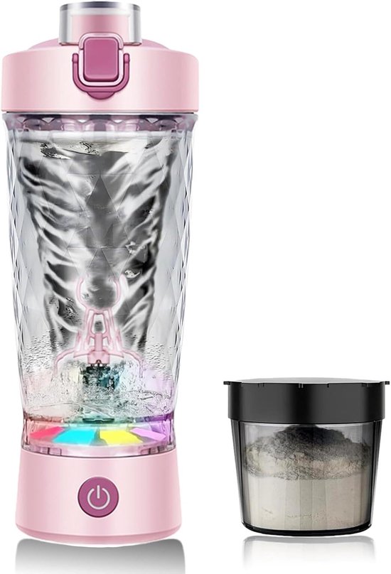 Automatische mengbeker, handvat met kleurrijke lichtstrip, fitnesswaterfles, elektrisch en draagbaar, shakerbeker voor proteïnepoeder, roze. van HiMix