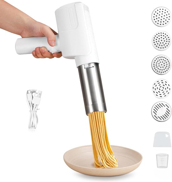 Automatische Nudelmaker voor Thuisgebruik, 2000mAh Multifunctionele Pastamaker met 5 Persmallen voor Verse Noedels en Pasta van Merkloos