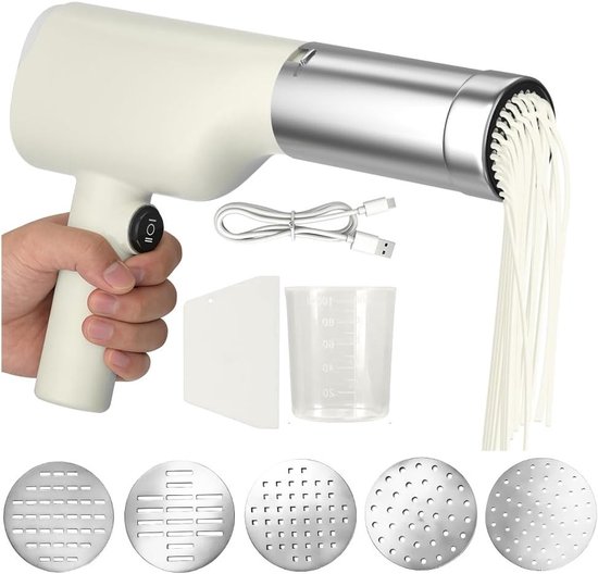 Automatische Pastamaker met 5 Persmallen, Draagbare Elektrische Noodle Maker voor Thuis, Reizen en Picknicks, Ideaal voor Verse Pasta en Gemakkelijke Bereiding van Merkloos