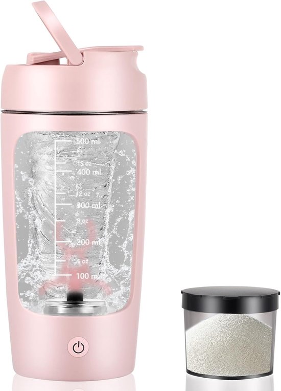 Automatische roerbeker, 650 ml automatische koffie-/milkshakemaker, USB oplaadbaar, met geïntegreerde poedercontainer, geschikt voor sport en fitness (roze) van Merkloos