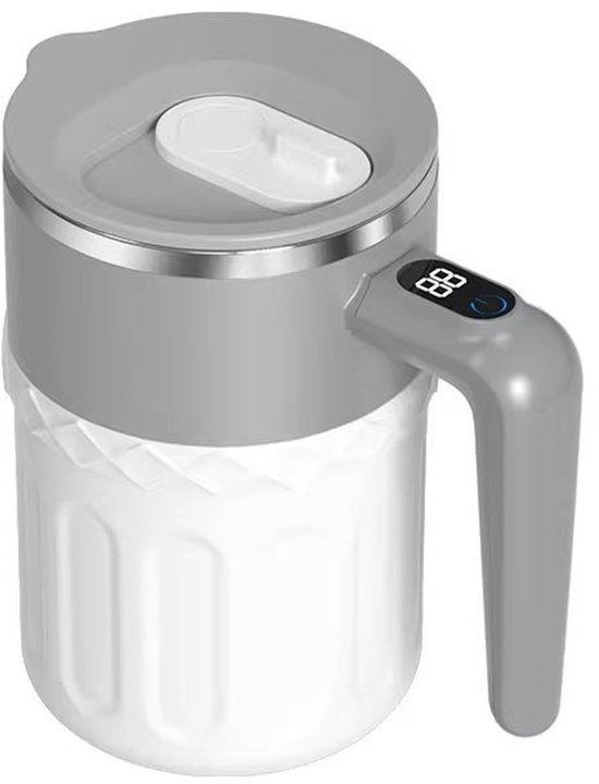 Automatische Roerbeker Magnetisch - Grijs-Wit - Smart Temperatuurweergave - 380ml - 6500 RPM - 150 Mengbeurten - USB Oplaadbaar - Koffiebeker - Smoothiebeker van Merkloos