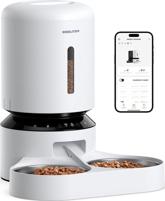 Automatische Voederdispenser voor 2 Katten en Honden met App, 5G WiFi, Lage Voedsel Sensor, 1-10 Maaltijden per Dag, Ideaal voor Huisdieren van Merkloos