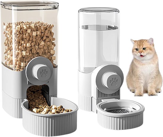 Automatische Voer- en Waterdispenser Set voor Huisdieren, 2 Stuks, Ideaal voor Katten en Honden, Voeding en Hydratatie, Compact en Handig 22 x 20 x 10 cm / 20 x 17 x 8 cm van Merkloos