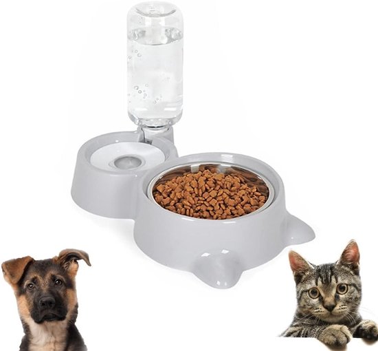 Automatische voer- en waterdispenser voor honden en katten, 500 ml drinkfles, ideaal voor kleine en middelgrote huisdieren, grijs van Merkloos
