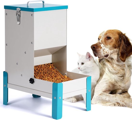 Automatische Voerdispenser voor Katten en Honden, 10 L, Verhoogde Voerbak, Gemakkelijk Schoon te Maken en Duurzaam