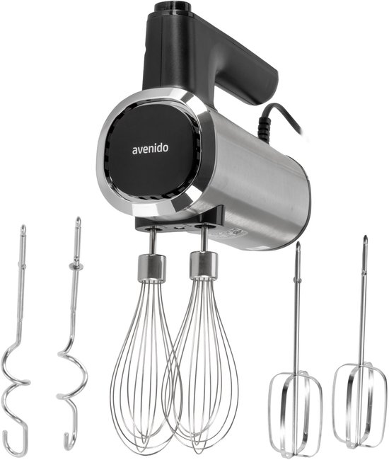 Avenido AV 4234 Handmixer 900W Max – Elektrische Keukenmixer met Turbo, 5 Snelheden, RVS Gardes, Kloppers, Deeghaken en Opbergbak