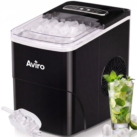 Aviro Ijsblokjesmachine XL - 2L - Met IJsschep - IJsblokjesmaker - 16KG / 24U - Zelfreinigingsfunctie - Zwart