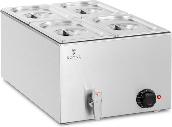 Bain Marie - 600 W - 4 GN 1/4 - Aftapkraan - Royal Catering
