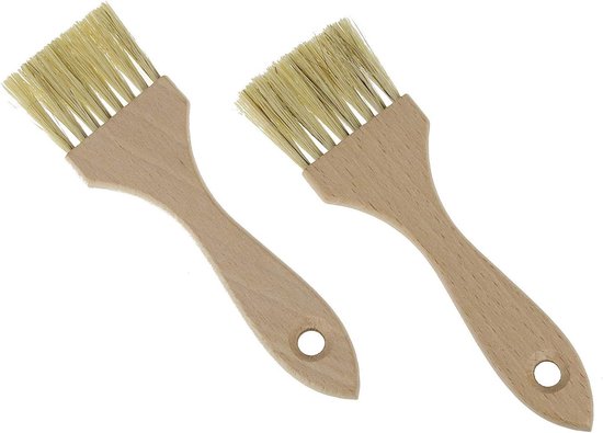 Baking Brush Set van 2 - Brede Paardenhaar Keukenborstels met Houten Handvat voor Bakken en Grillen, Ideaal voor Brood en Keukenaccessoires