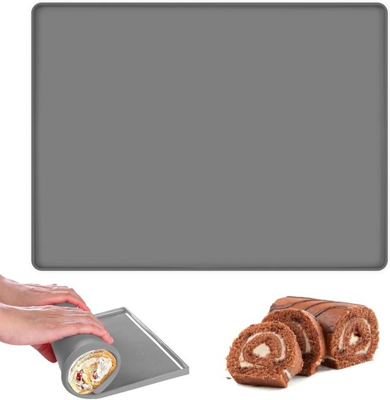 Bakmat met Rand - Rolkoekjesmat Siliconen - Bakken en Koelen - Antiaanbak en Antislip - 30 x 40 cm - Grijs