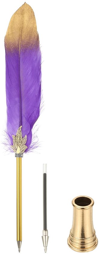 Balpen Bulk Geraffineerde Vintage Veer Kalligrafie Pen met Gouden Pen Houder voor Gast Handtekening Bruiloft Bruids Kantoor Schrijven, Paars