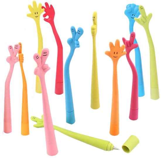 Balpen met vingergebaar, creatieve funky rubberen balpen om met de hand te tekenen, cartoonvorm, voor school, feest, verjaardag, kantoor, 25 stuks