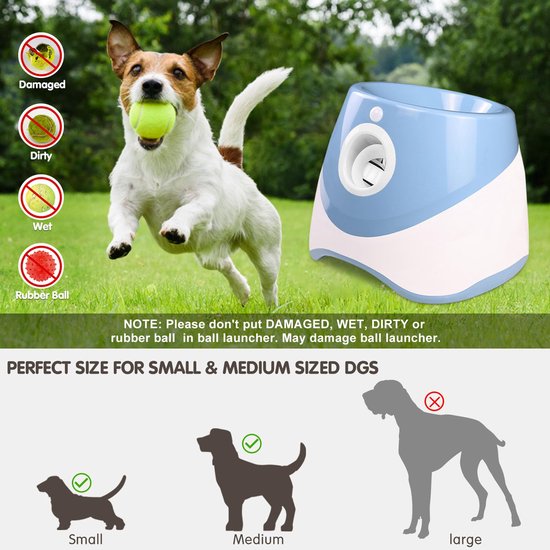 balwerper, balwerpmachine voor honden, met 6 tennisballen van 2 in, kan 10-30 ft werpen, interactieve balmachine voor kleine en middelgrote honden
