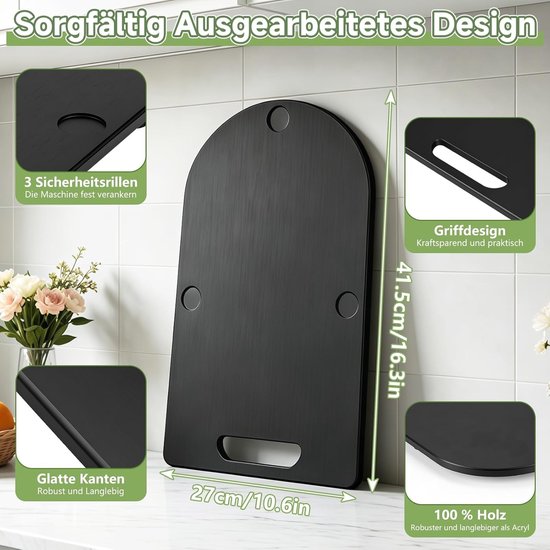Bamboe glijplank voor Thermomix TM7 accessoires, houten rolplank met 360° wielen, stalen ballen en stabiliteit, ideaal voor keukengebruik en efficiënt koken, zwart