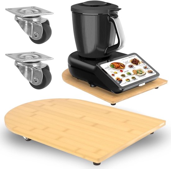 Bamboe Glijplank voor Thermomix TM7 met 360 Graden Wielen, Hoogwaardige Accessoire met Antislip Rubber Voeten voor Veilig Gebruik en Eenvoudig Verplaatsen van Merkloos