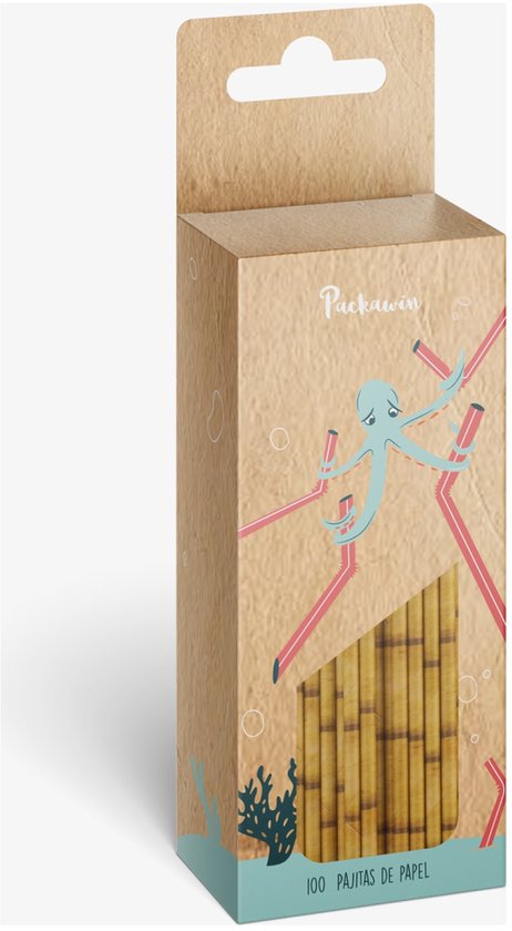 Bamboe-stijl papieren rietjes 100 eenheden|Bamboo Style Paper Straws 100 units|Pailles en papier de style bambou 100 unités van Merkloos
