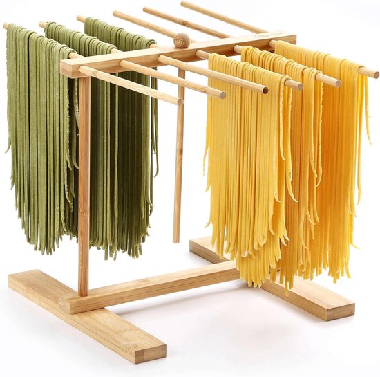 Bamboo Pasta Drying Rack with Transfer Wall - 12 Bars Easy to Transfer - Drying Pasta and Cooking - Special Hanging Design - Large Storage pasta droogrek van Alyoen
