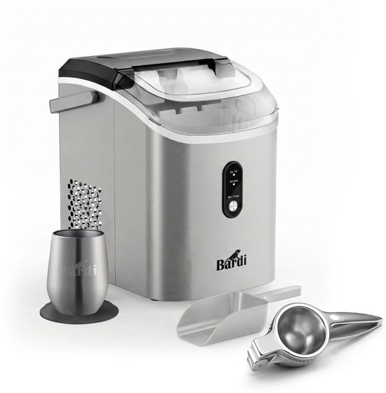 Bardi 1.1L - Nugget IJsblokjesmachine Rond - Crushed Ice Maker met IJsschep - 15kg/24 uur - Ijsblokjesmaker - Met Luxe Thermosbeker - RVS - Citruspers RVS van Merkloos
