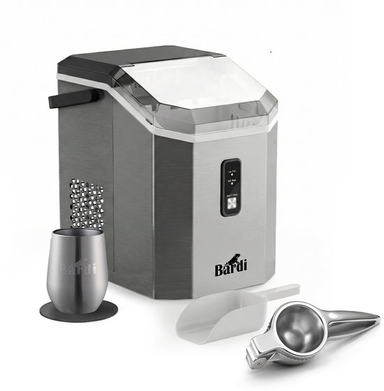Bardi 1.1L - Nugget IJsblokjesmachine Square - Crushed Ice Maker met IJsschep - 15kg/24 uur - Ijsblokjesmaker - Met Luxe Thermosbeker - RVS met citruspers RVS van Merkloos
