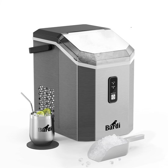 Bardi 1.1L - Nugget IJsblokjesmachine Square - Crushed Ice Maker met IJsschep - 15kg/24 uur - Ijsblokjesmaker - Met Luxe Thermosbeker - RVS van Bardi