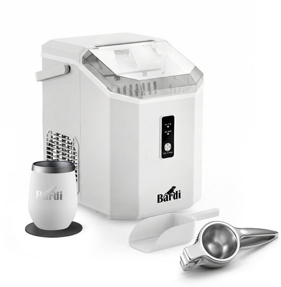 Bardi 1.1L - Nugget IJsblokjesmachine Square - Crushed Ice Maker met IJsschep - 15kg/24 uur - Ijsblokjesmaker - Met Luxe Thermosbeker - WIT met citruspers rvs van Merkloos